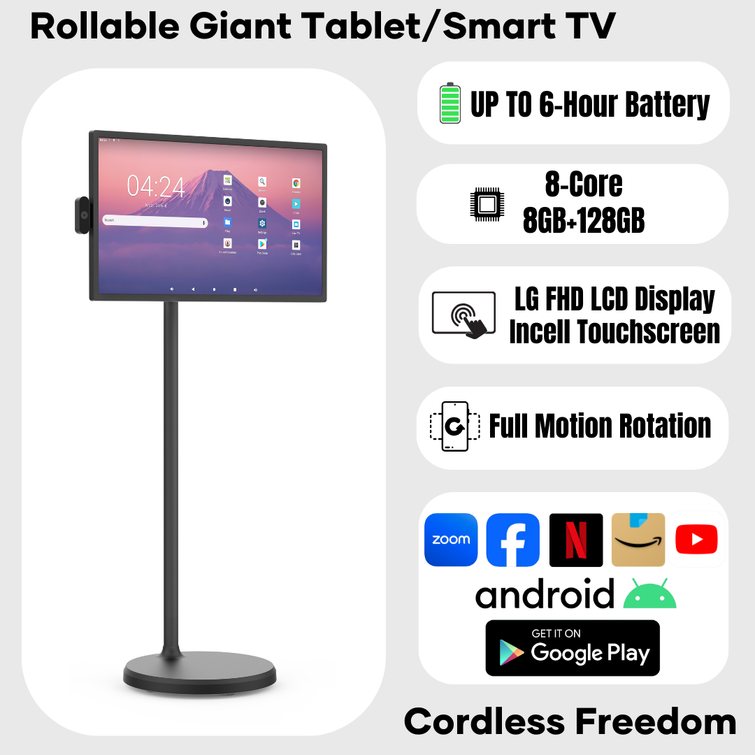 32" Portable TV Large Tablet Battery Powered Touchscreen Stanbyme Smart TV Kitchen TV - Black
