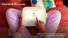 A child interacting with the Chores & Routines interface on Cozyla Routie the kids' routine device
