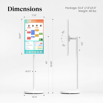 Dimension chart of a Cozyla 32" Calendar Plus Go