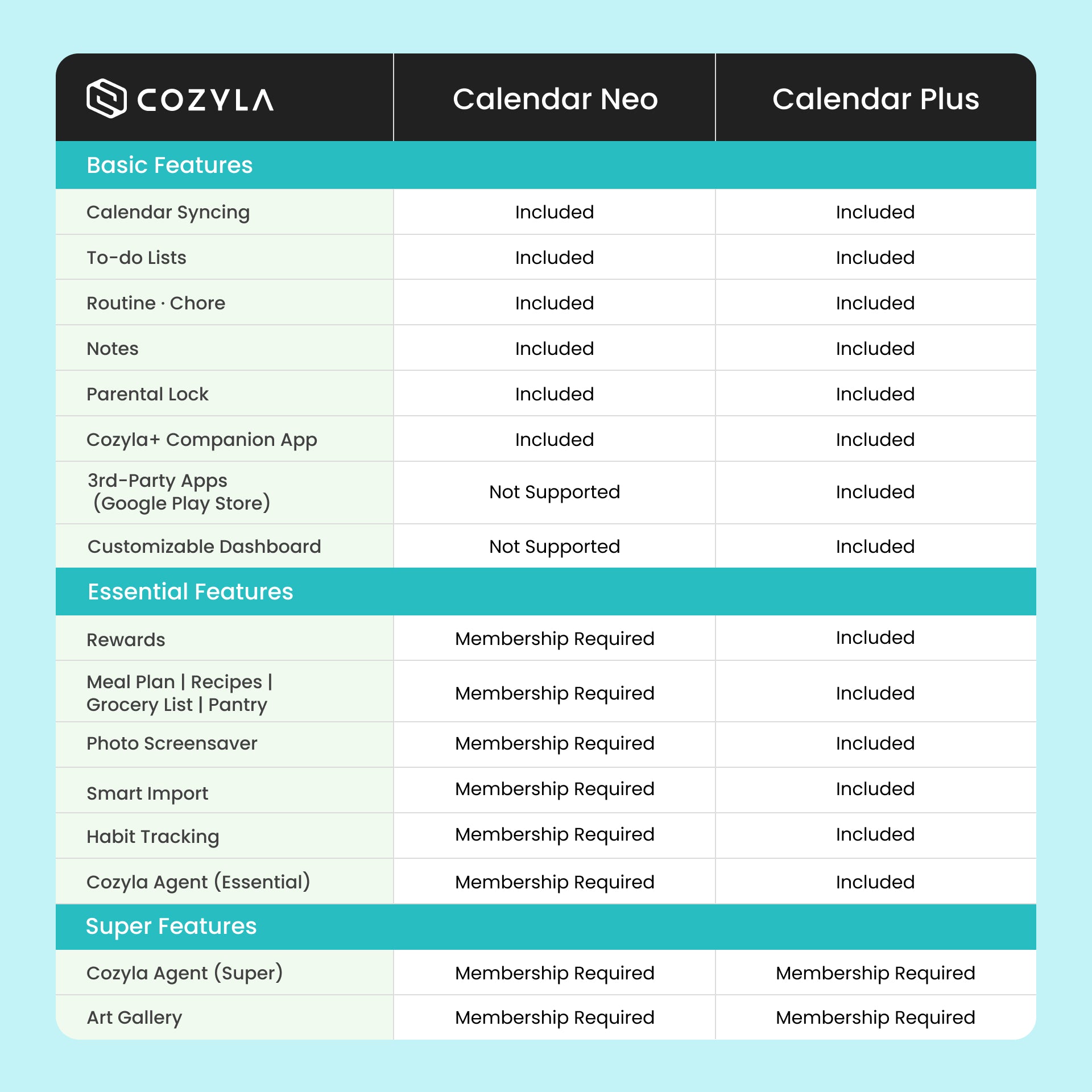 32" Cozyla Calendar Plus Go
