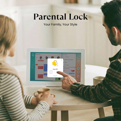 Parents setting up Parental Lock on a 15.6" Cozyla Calendar+ 2