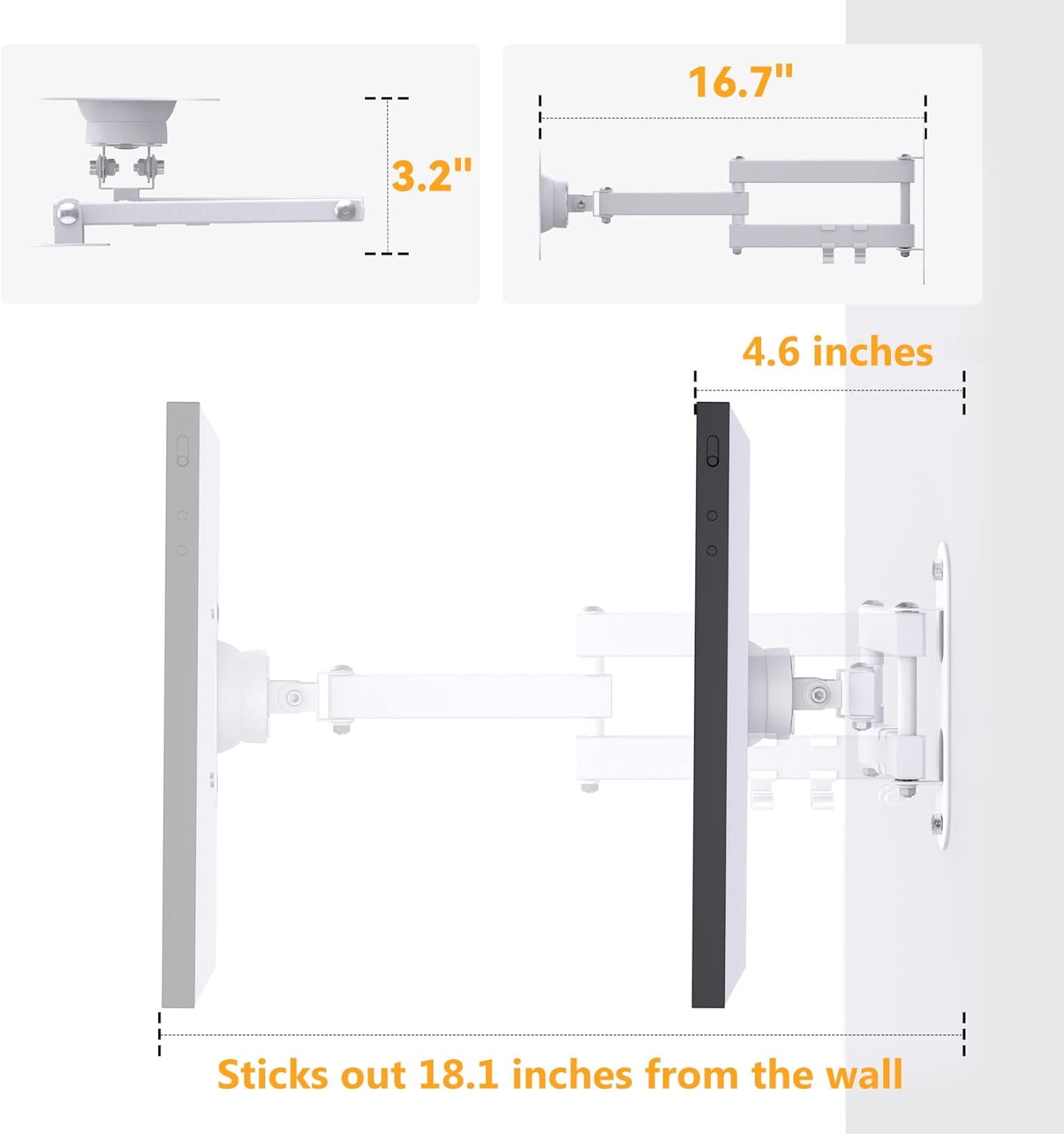 Full Motion Wall Mount with Extension Arm (Works with 15.6"/24")