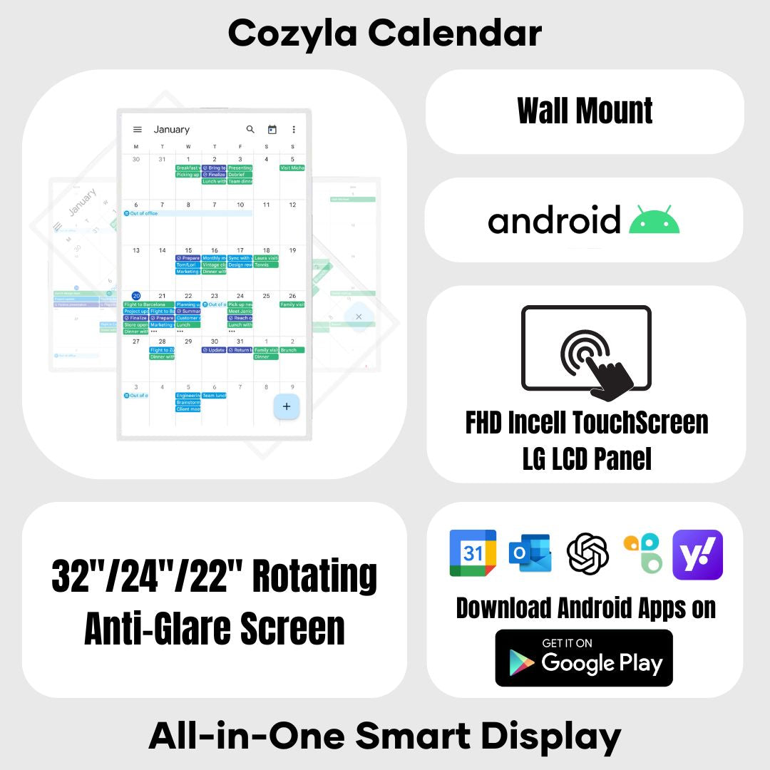Cozyla Calendar Digital Family Calendar All-In-One Smart Touchscreen Kitchen TV Bathroom TV