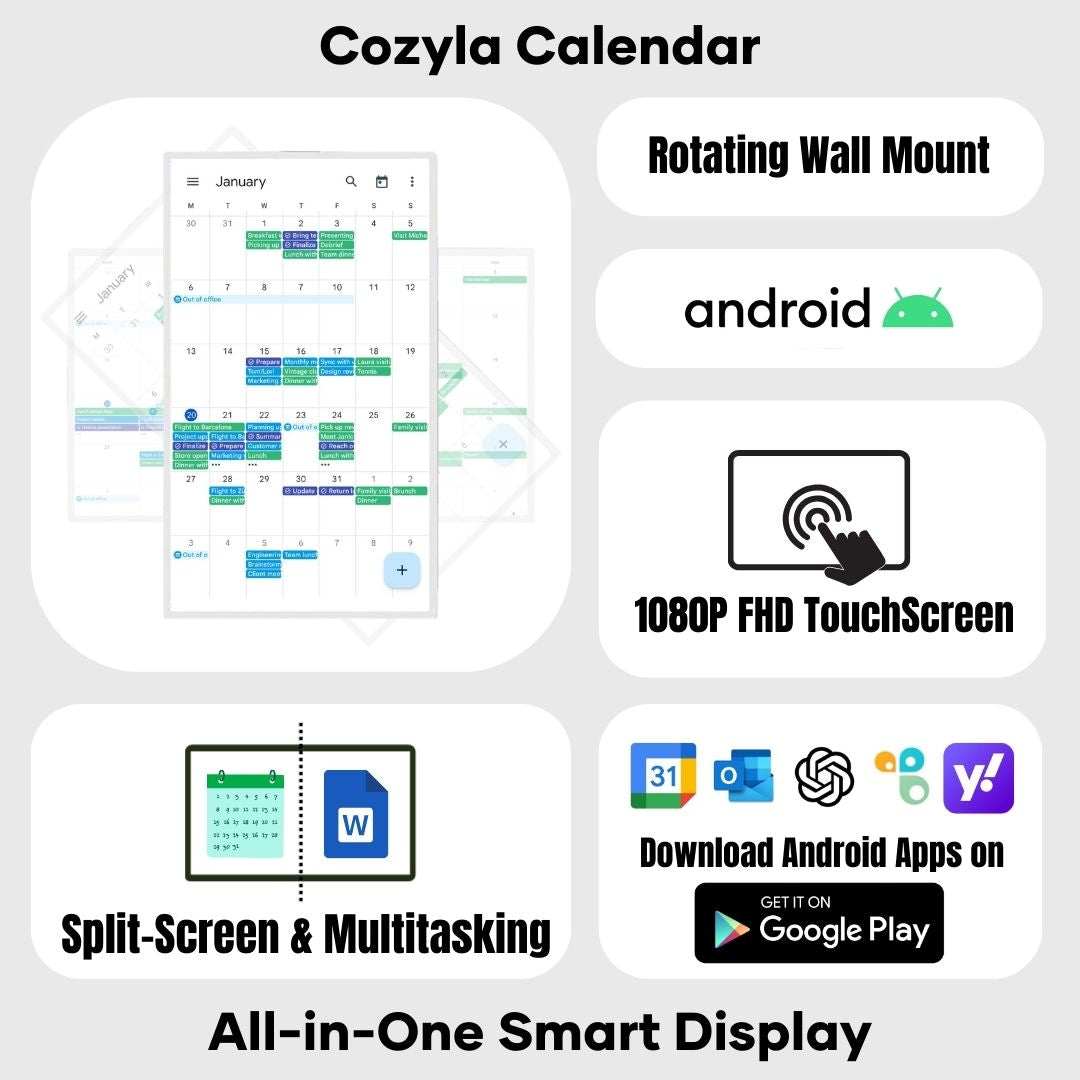 Cozyla Calendar Digital Family Calendar All-In-One Smart Touchscreen Kitchen TV Bathroom TV