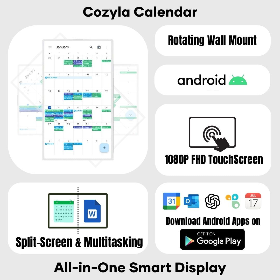 Cozyla Calendar Digital Family Calendar All-In-One Smart Touchscreen Kitchen TV Bathroom TV