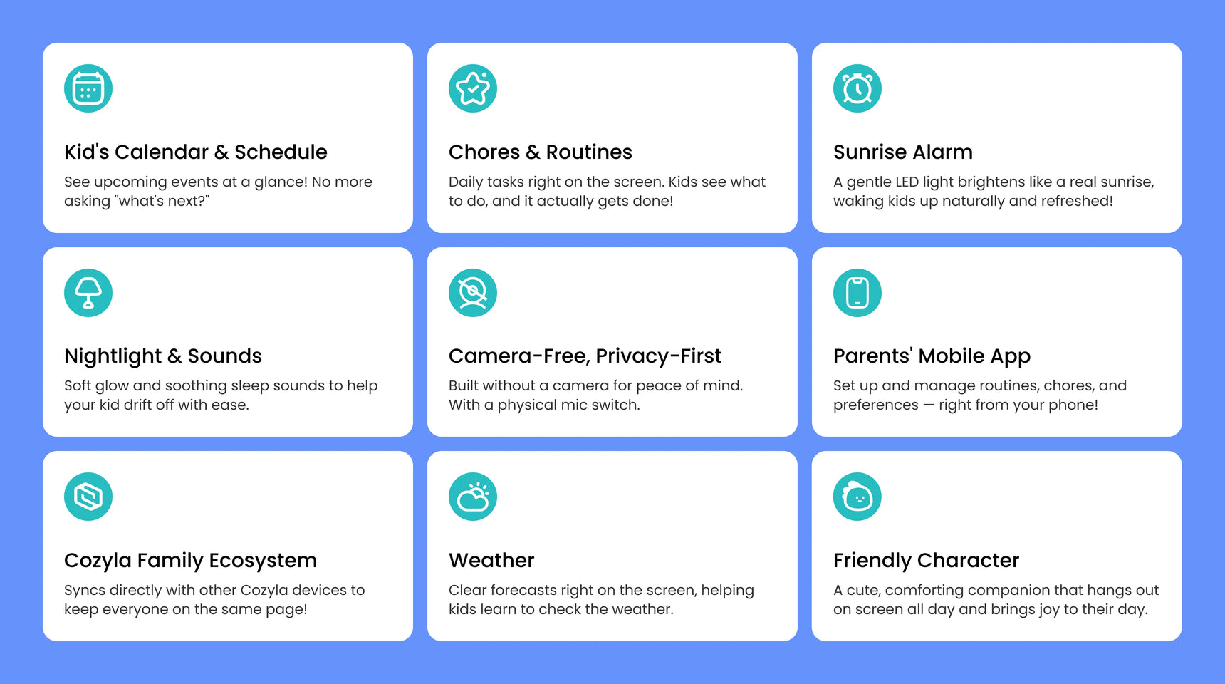 features and function of Cozyla Routie kid‘s routine helper, planner, reminder and tracker